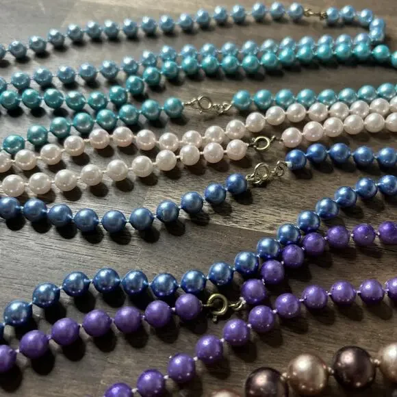 Pearl (faux?) Necklace Lot Of 7 Some Double Knotted Marked RMN (2) Pink Purple - Picture 4 of 5